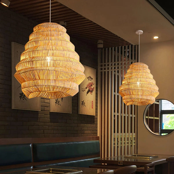 Retro Swirl Bamboo Pendant Light