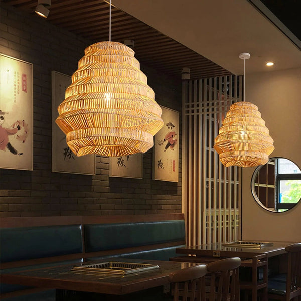 Retro Swirl Bamboo Pendant Light