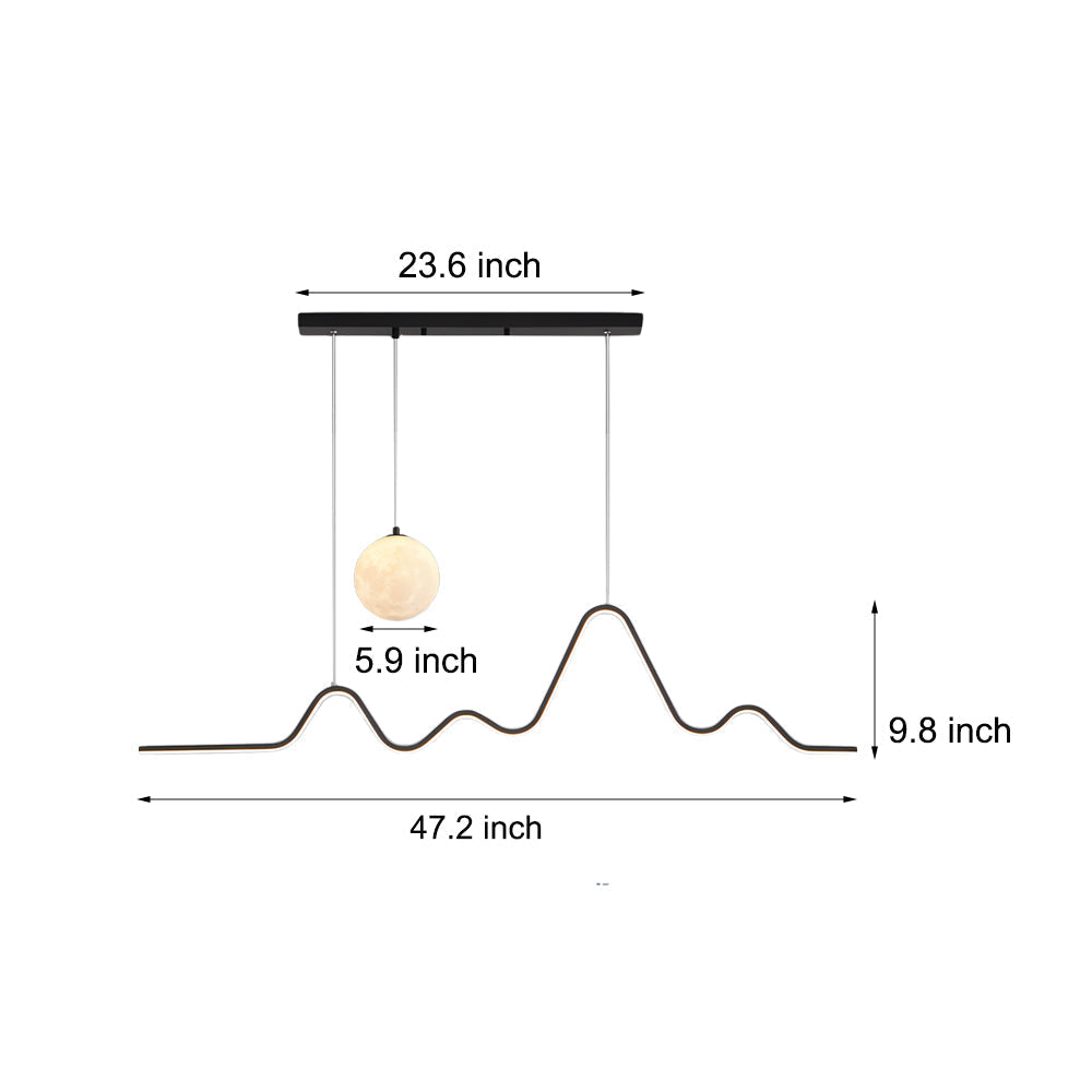 47 24 Modern Wavy Linear Moon Led Kitchen Island Pendant Light