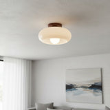 Violetta French Bauhaus Glasdeckenlampe | Walnussholz Mid-Century Leuchte