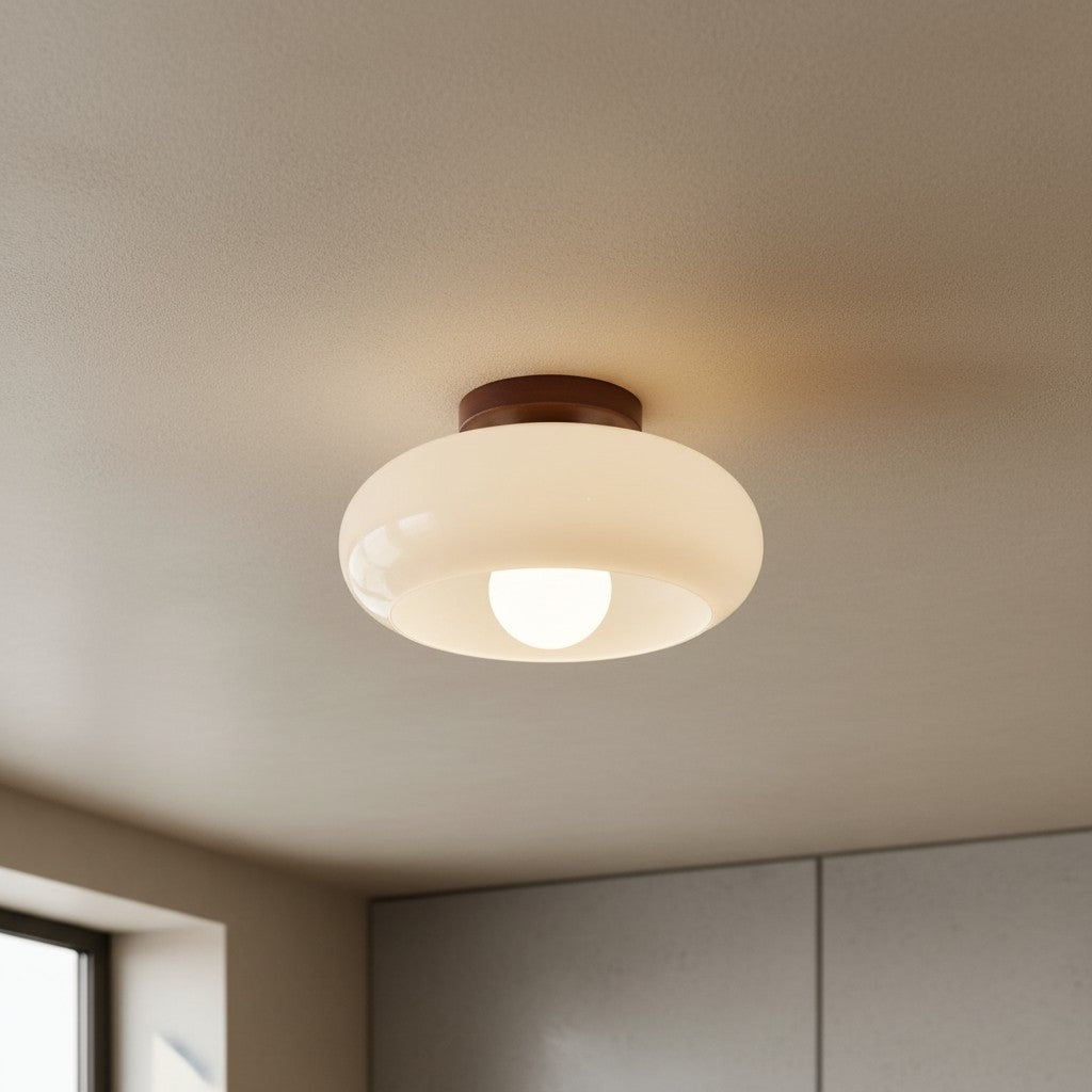 Violetta French Bauhaus Glasdeckenlampe | Walnussholz Mid-Century Leuchte