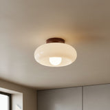 Violetta French Bauhaus Glasdeckenlampe | Walnussholz Mid-Century Leuchte