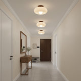 Violetta French Bauhaus Glasdeckenlampe | Walnussholz Mid-Century Leuchte
