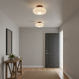 Violetta French Bauhaus Glasdeckenlampe | Walnussholz Mid-Century Leuchte