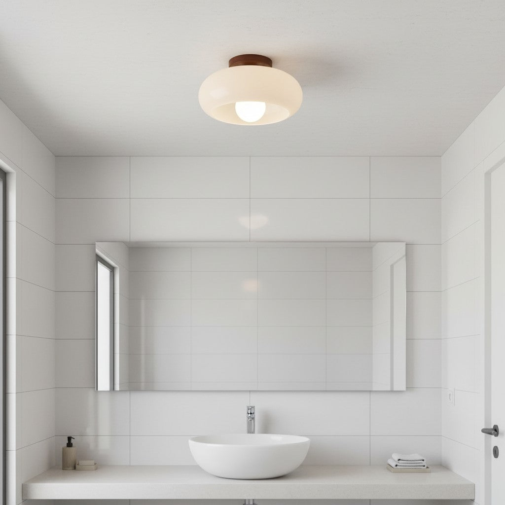 Violetta French Bauhaus Glasdeckenlampe | Walnussholz Mid-Century Leuchte