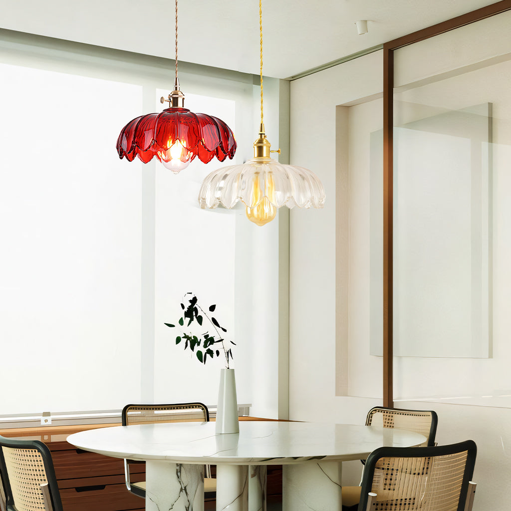 Fay Rustic Tulip Glass Pendant Light | Vintage Ribbed Glass Hanging Lamp