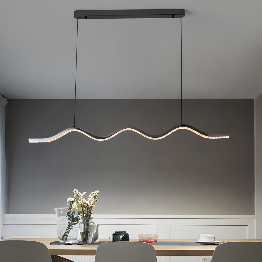 1 Light Black Wave Linear Led Pendant Light