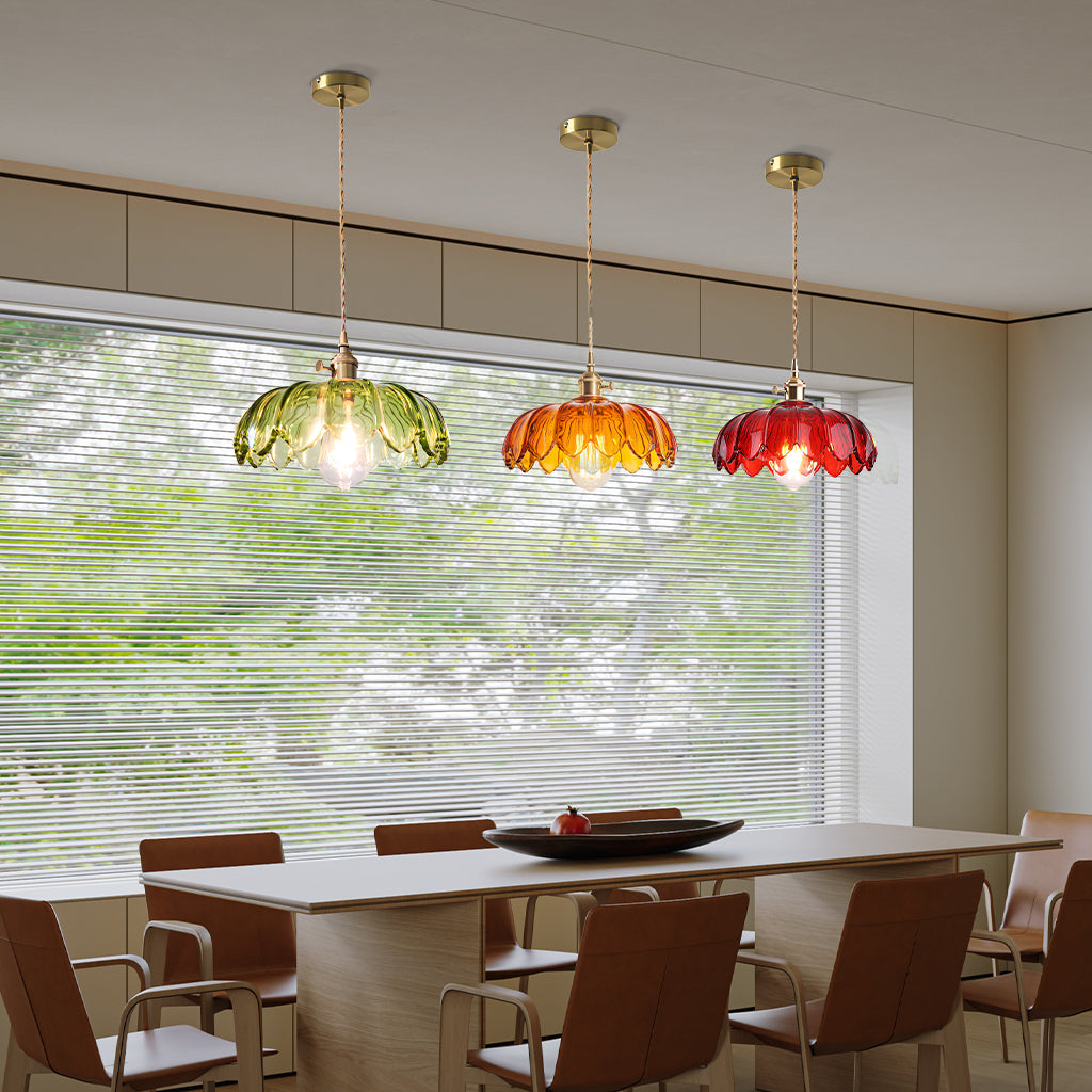 Dorian Vintage Tulip Glass Pendant Light | Floral Petal Hanging Lamp
