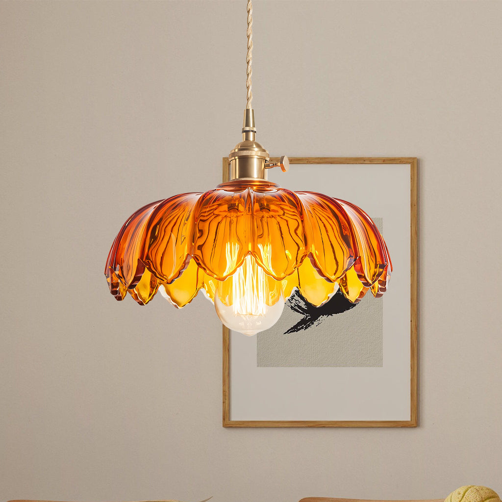 Fay Rustic Tulip Glass Pendant Light | Vintage Ribbed Glass Hanging Lamp