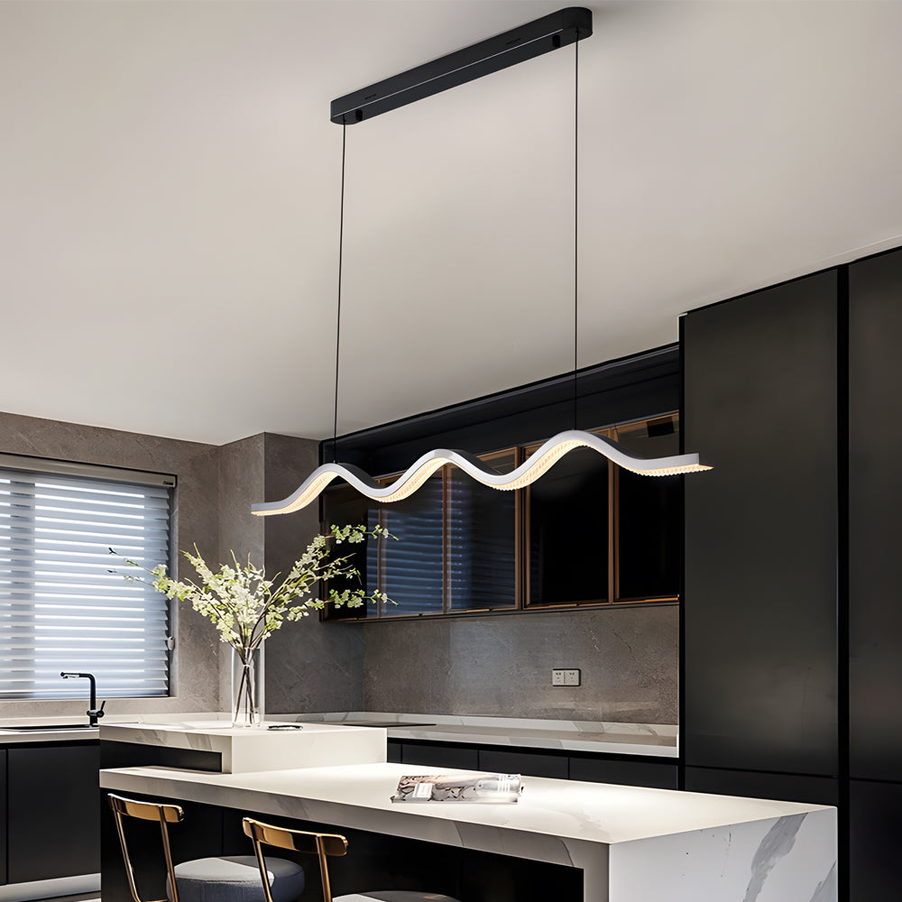 1 Light Black Wave Linear Led Pendant Light