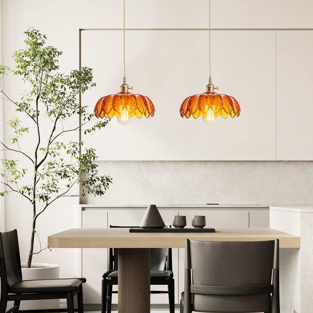 Dorian Vintage Tulip Glass Pendant Light | Floral Petal Hanging Lamp