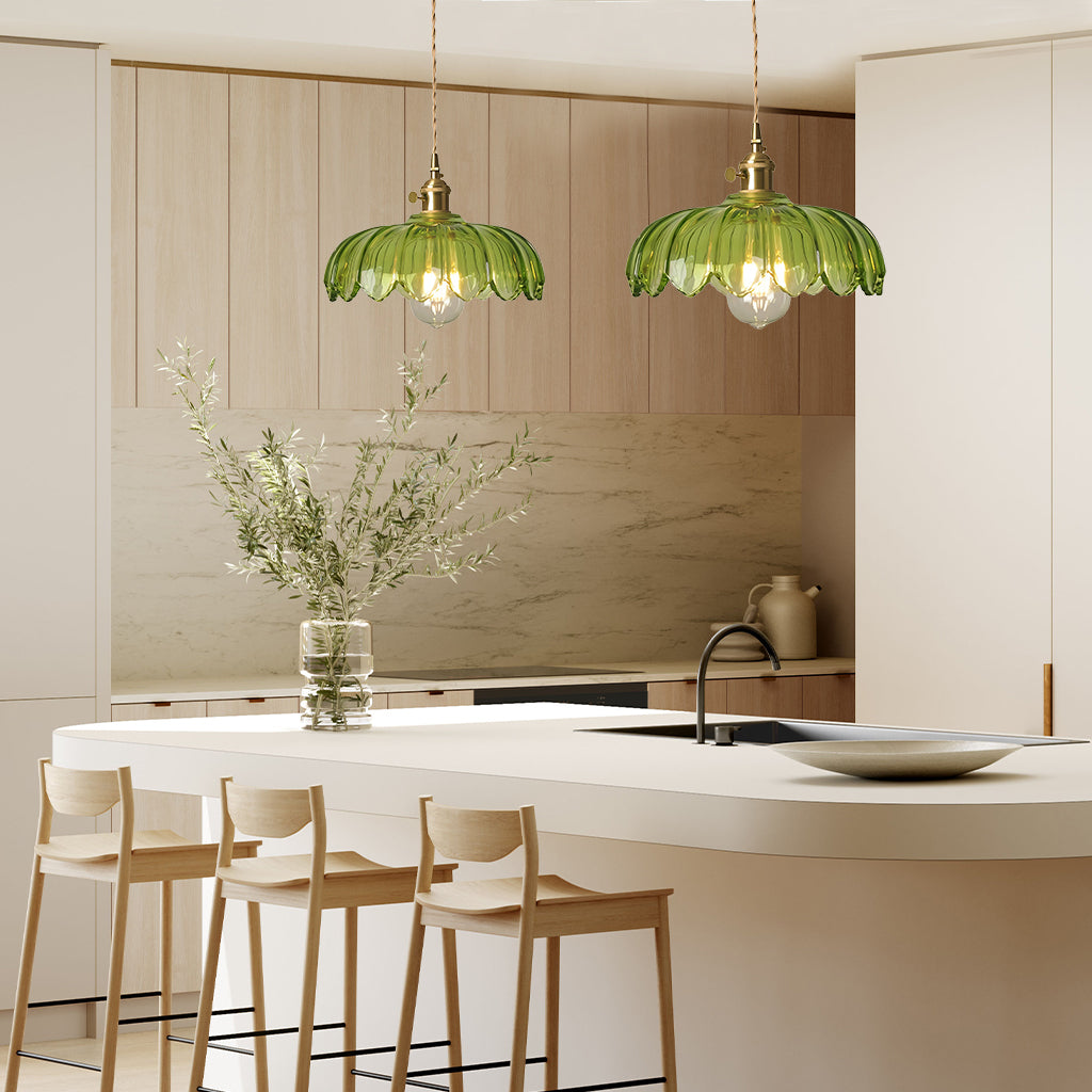 Fay Rustic Tulip Glass Pendant Light | Vintage Ribbed Glass Hanging Lamp