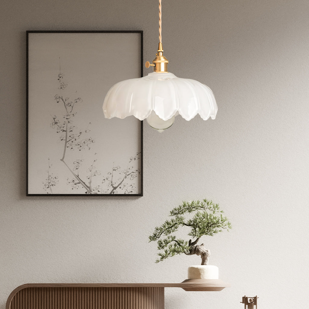 Fay Rustic Tulip Glass Pendant Light | Vintage Ribbed Glass Hanging Lamp