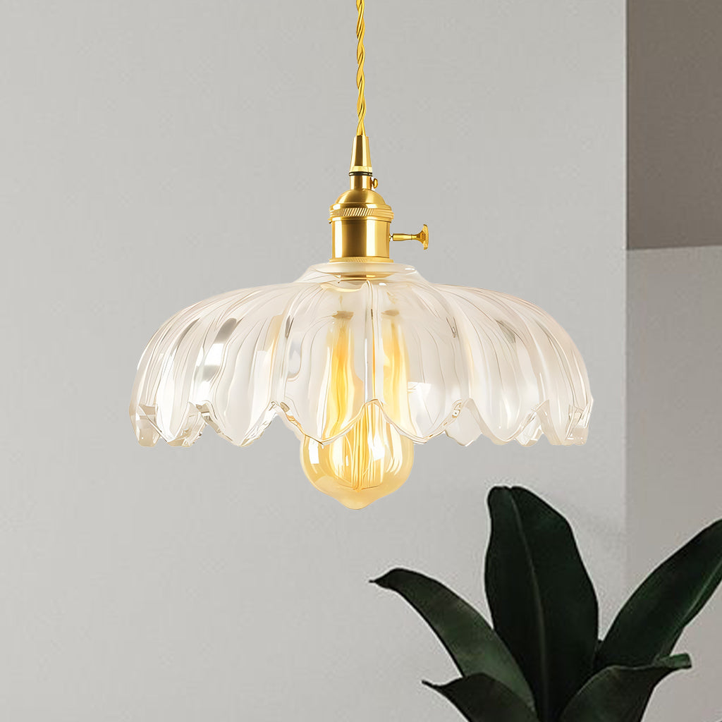Fay Rustic Tulip Glass Pendant Light | Vintage Ribbed Glass Hanging Lamp
