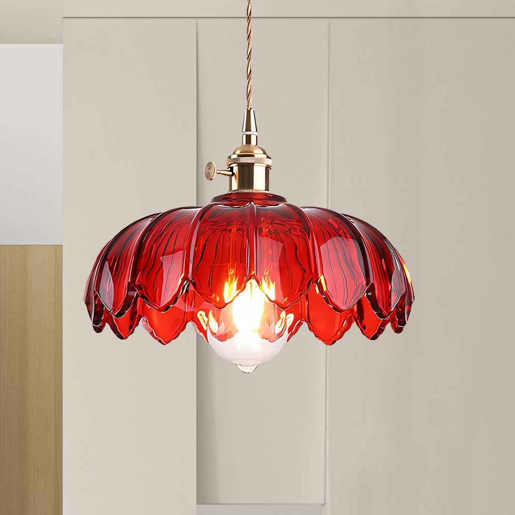 Fay Rustic Tulip Glass Pendant Light | Vintage Ribbed Glass Hanging Lamp