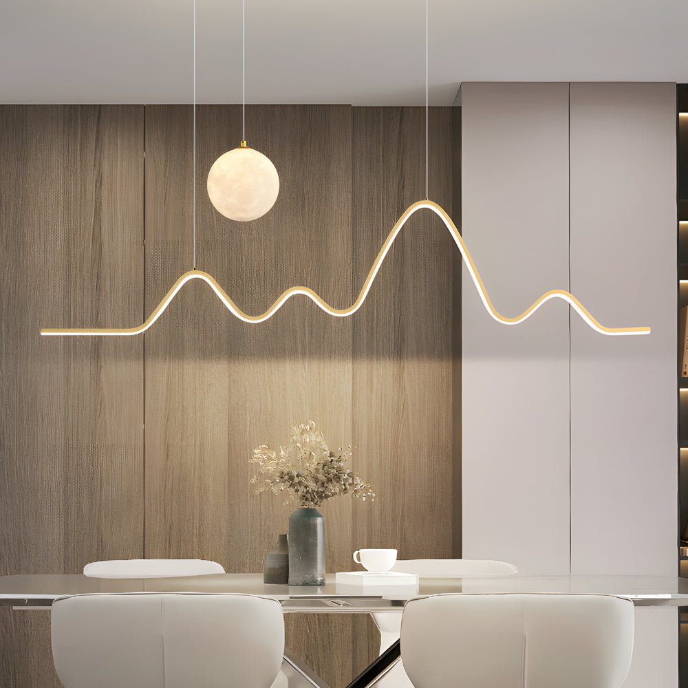 47 24 Modern Wavy Linear Moon Led Kitchen Island Pendant Light