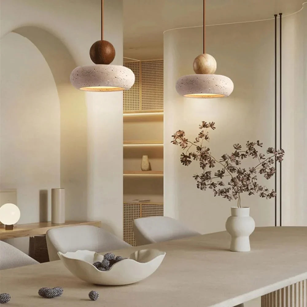 Suspension Alvione Bauhaus en travertin naturel | Luxe minimaliste