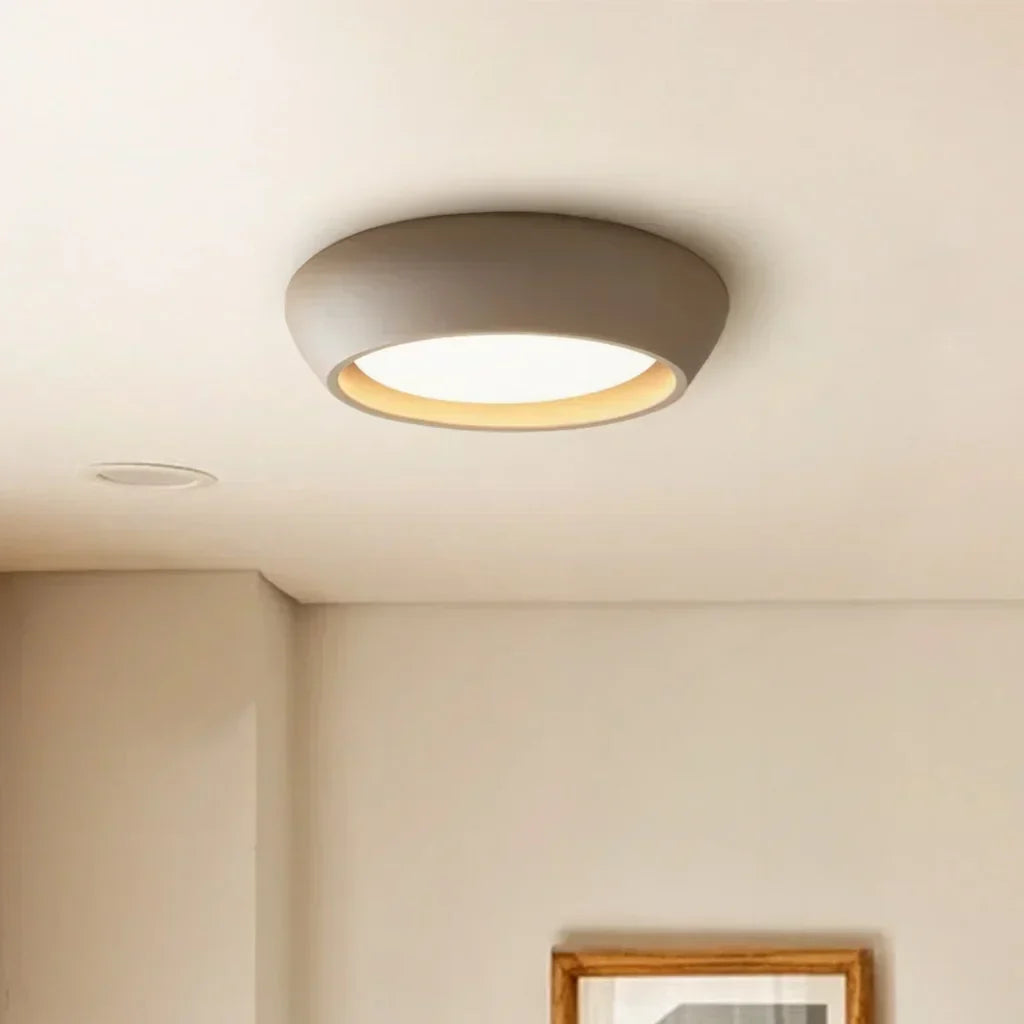 Astoria Minimalist Cement Flush Mount Ceiling Light - Modern Round Design
