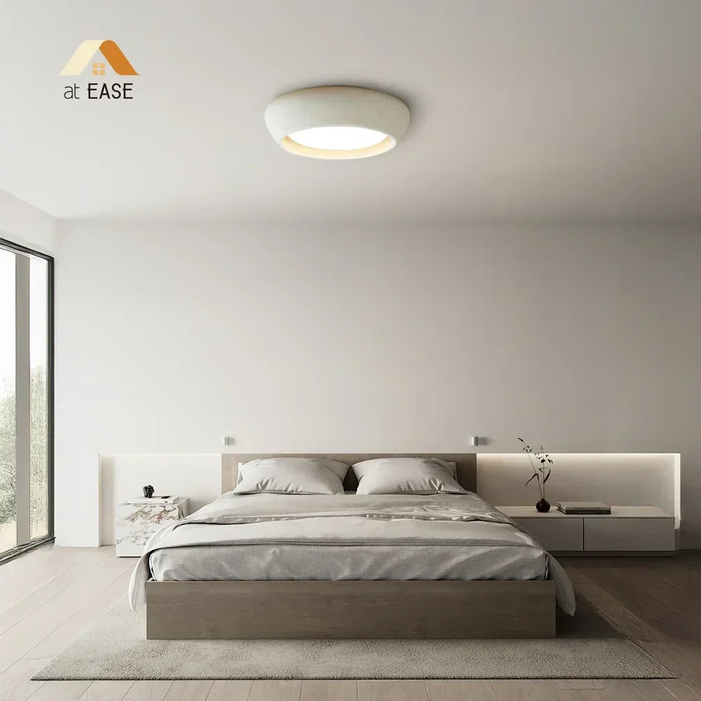 Astoria Minimalist Cement Flush Mount Ceiling Light - Modern Round Design