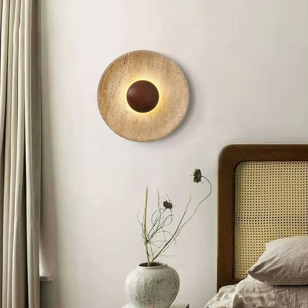 Applique Murale Ronde en Travertin Caedralis Wabi-Sabi | Applique en Pierre Naturelle
