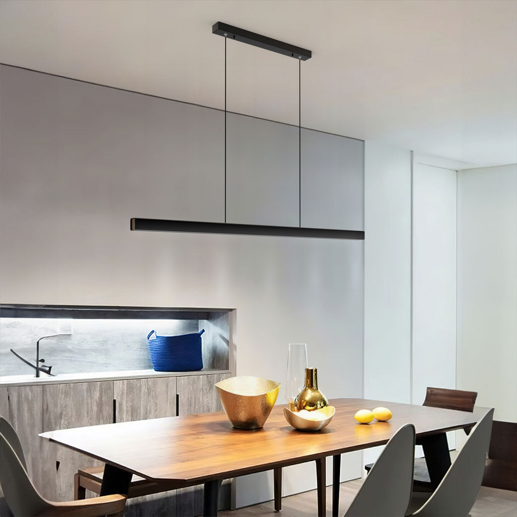 Caputo Linear LED Pendant Light - Minimalist Walnut Wood Dining Lamp