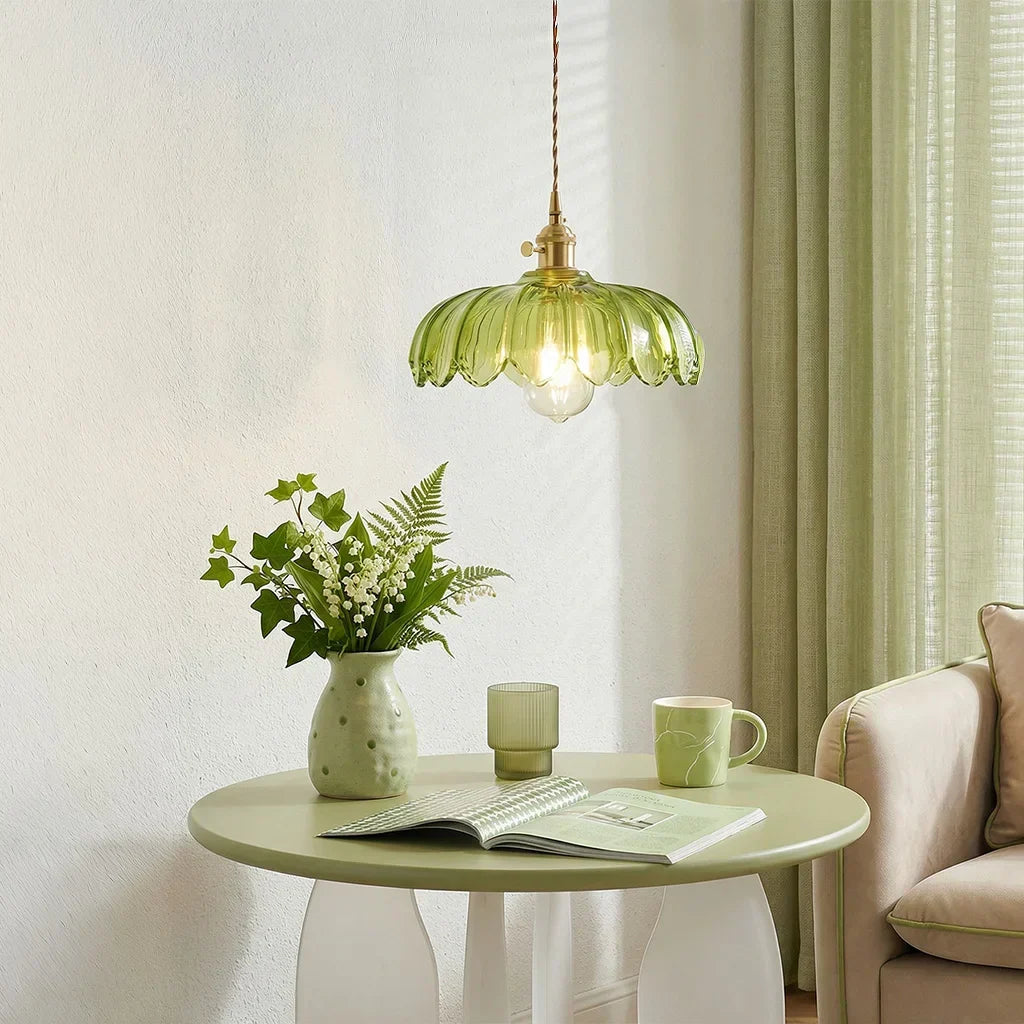 Dorian Vintage Tulip Glass Pendant Light | Floral Petal Hanging Lamp