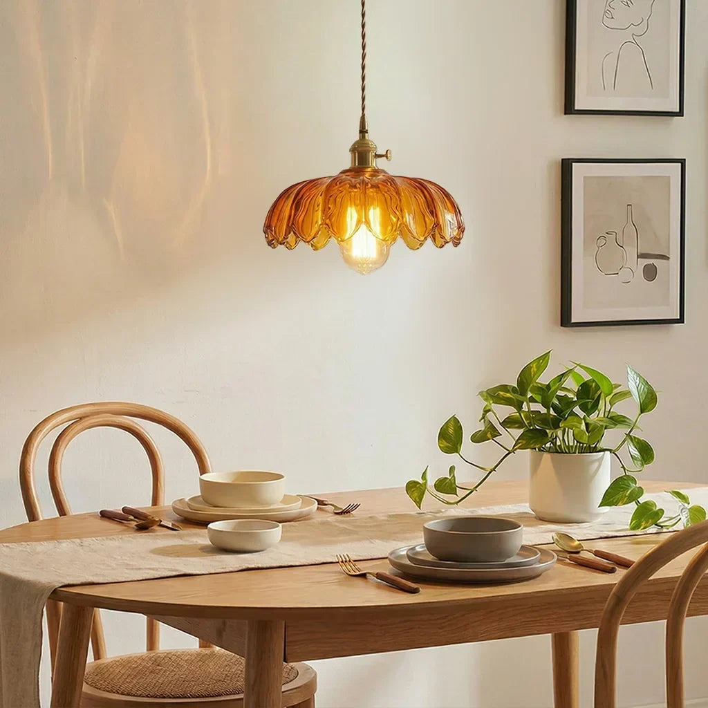 Dorian Vintage Tulip Glass Pendant Light | Floral Petal Hanging Lamp