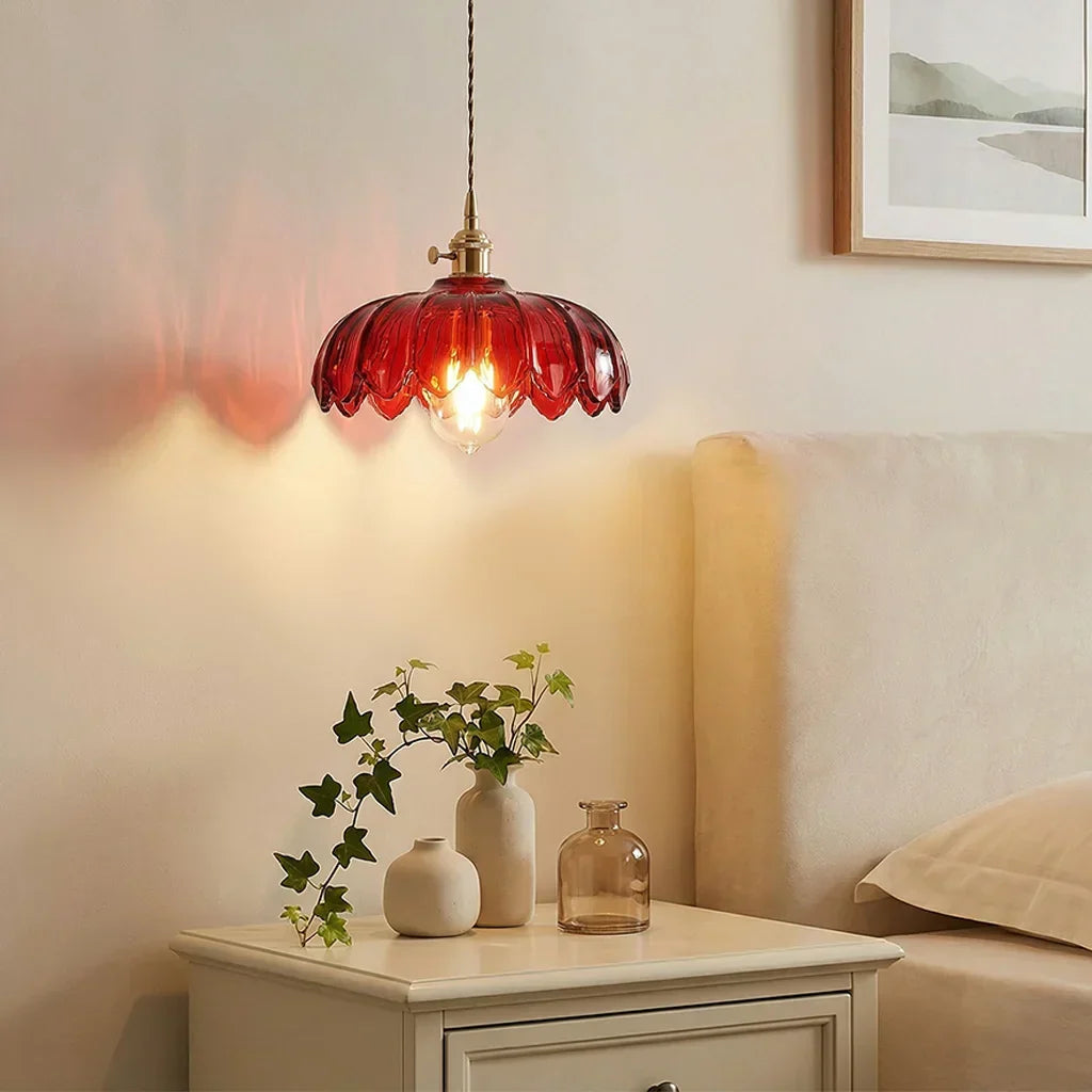 Dorian Vintage Tulip Glass Pendant Light | Floral Petal Hanging Lamp