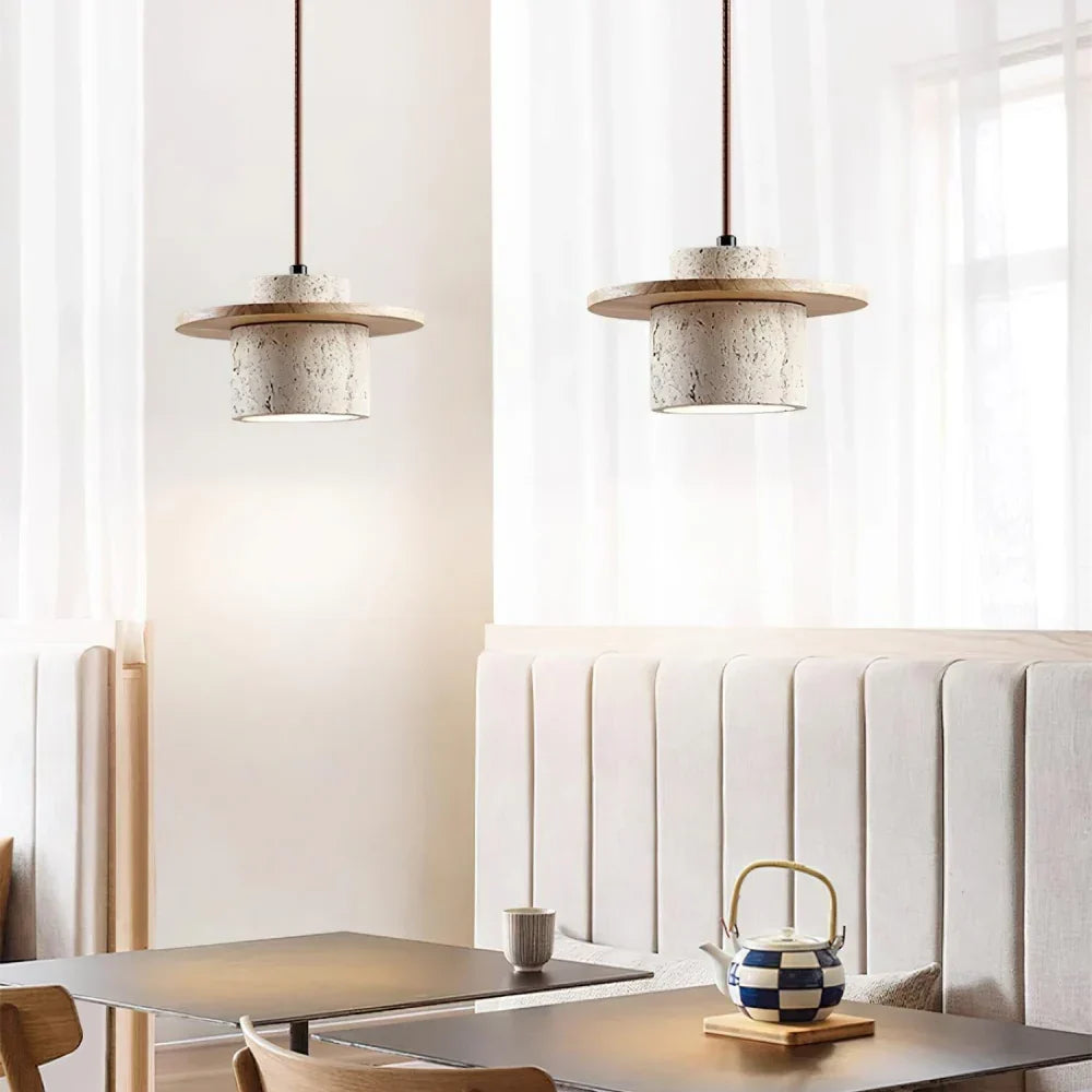 Elindra Nordic Travertine Stone Pendant Light | Natural Stone & Walnut