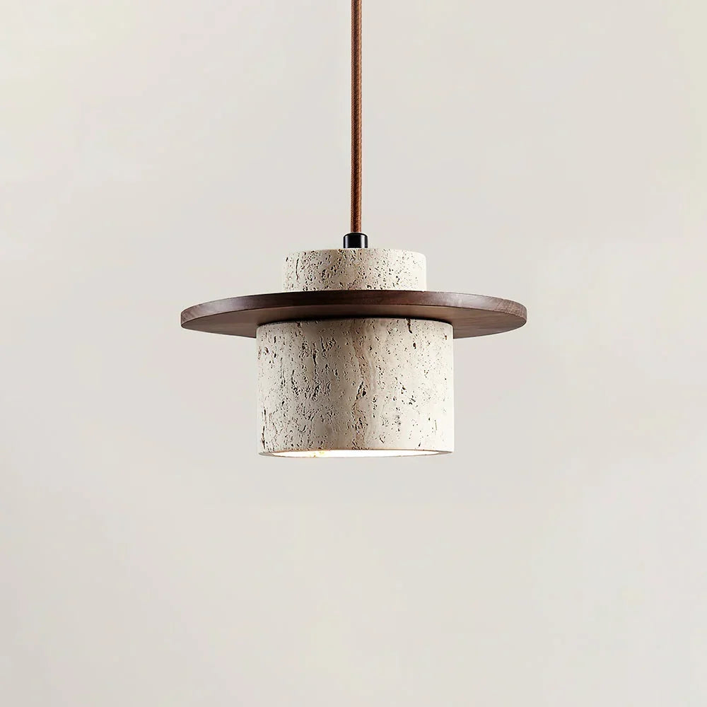 Elindra Nordic Travertine Stone Pendant Light | Natural Stone & Walnut