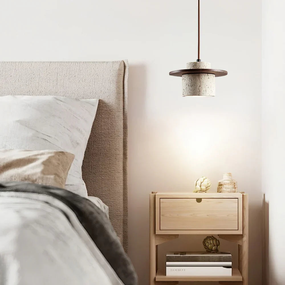 Elindra Nordic Travertine Stone Pendant Light | Natural Stone & Walnut