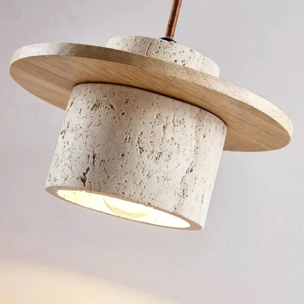 Elindra Nordic Travertine Stone Pendant Light | Natural Stone & Walnut