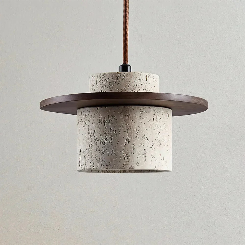 Elindra Nordic Travertine Stone Pendant Light | Natural Stone & Walnut