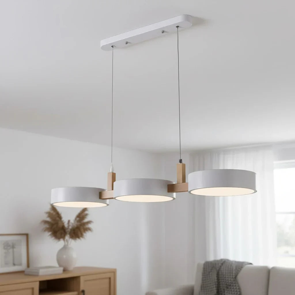 Elvra Modern Macaron 3-Head Pendant Light - Wood & Metal Nordic Style
