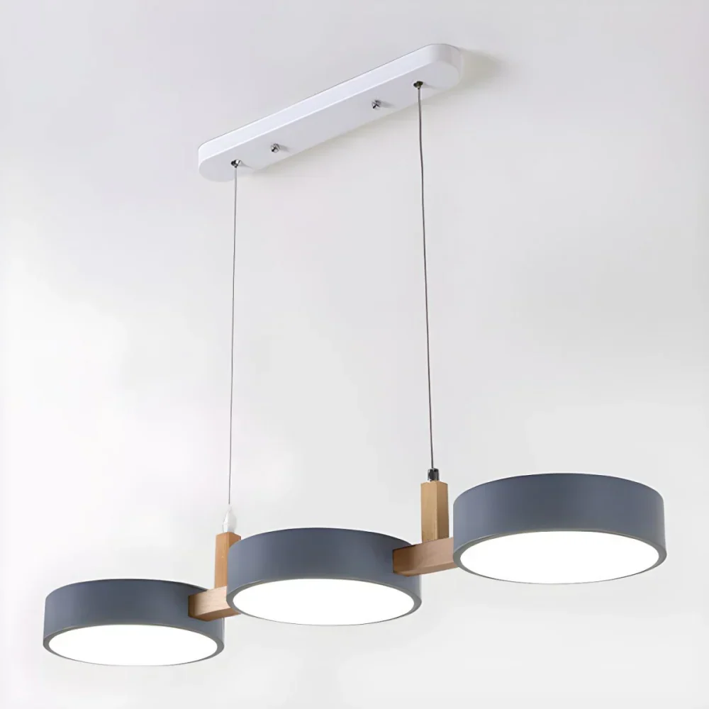 Elvra Modern Macaron 3-Head Pendant Light - Wood & Metal Nordic Style