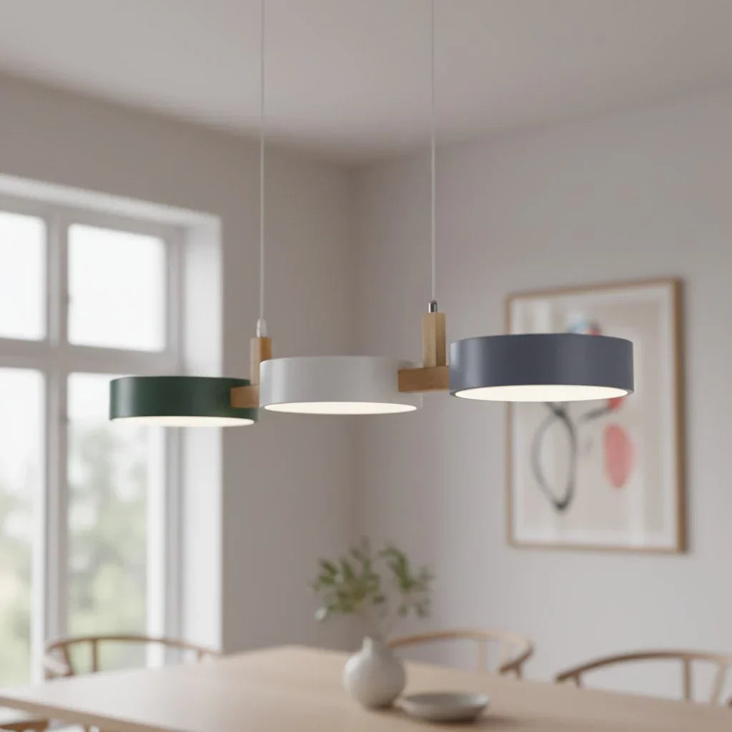 Elvra Modern Macaron 3-Head Pendant Light - Wood & Metal Nordic Style
