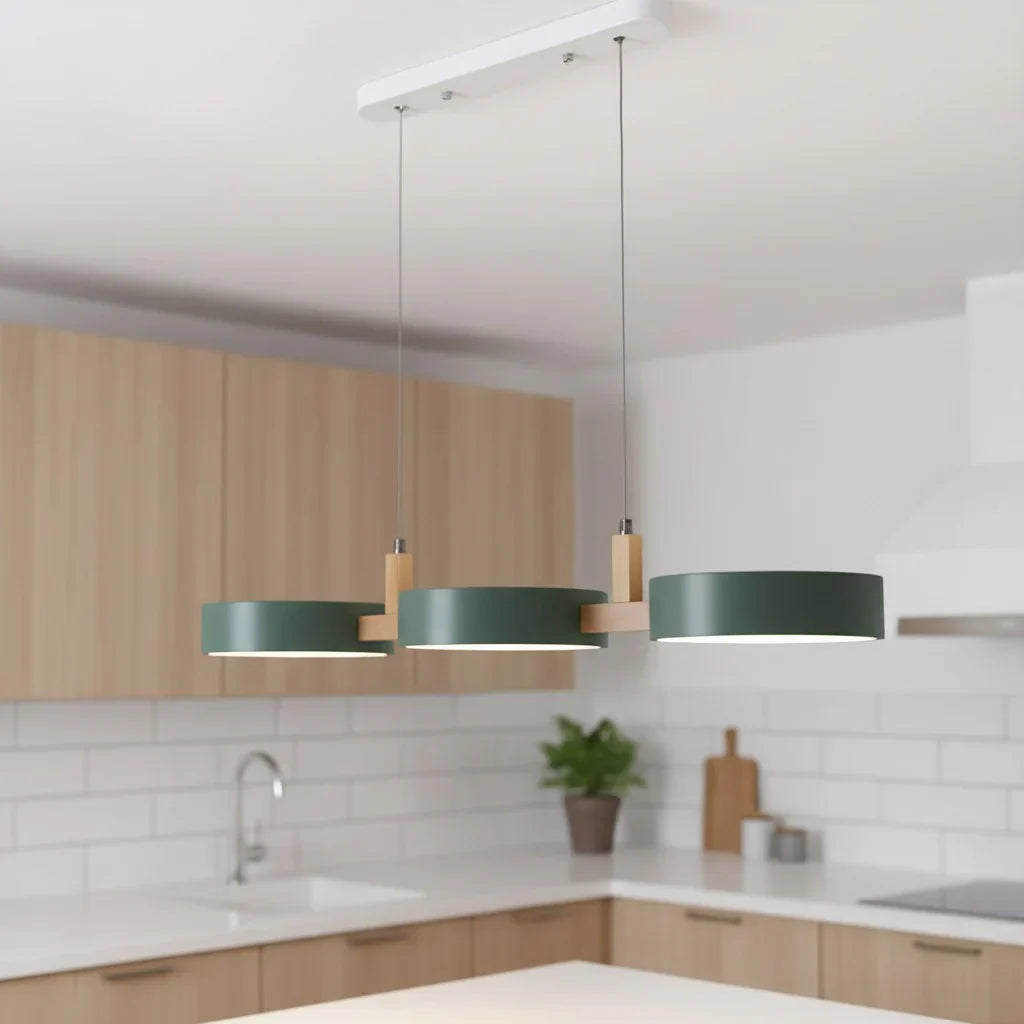 Elvra Modern Macaron 3-Head Pendant Light - Wood & Metal Nordic Style