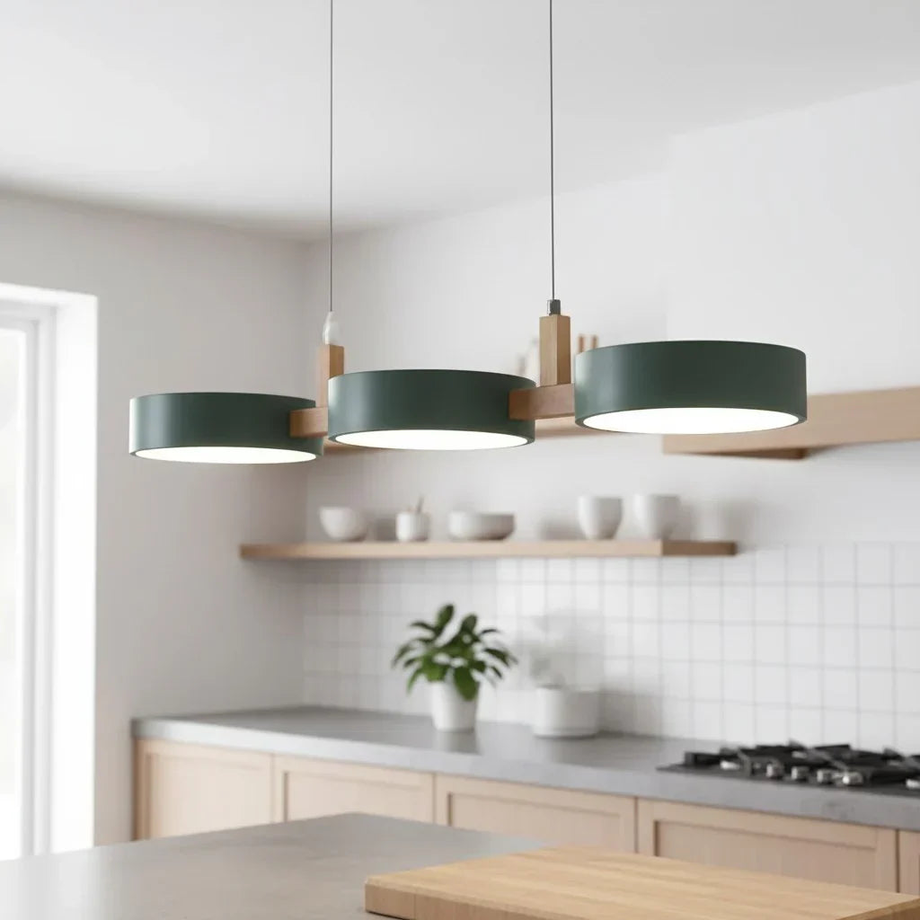 Elvra Modern Macaron 3-Head Pendant Light - Wood & Metal Nordic Style