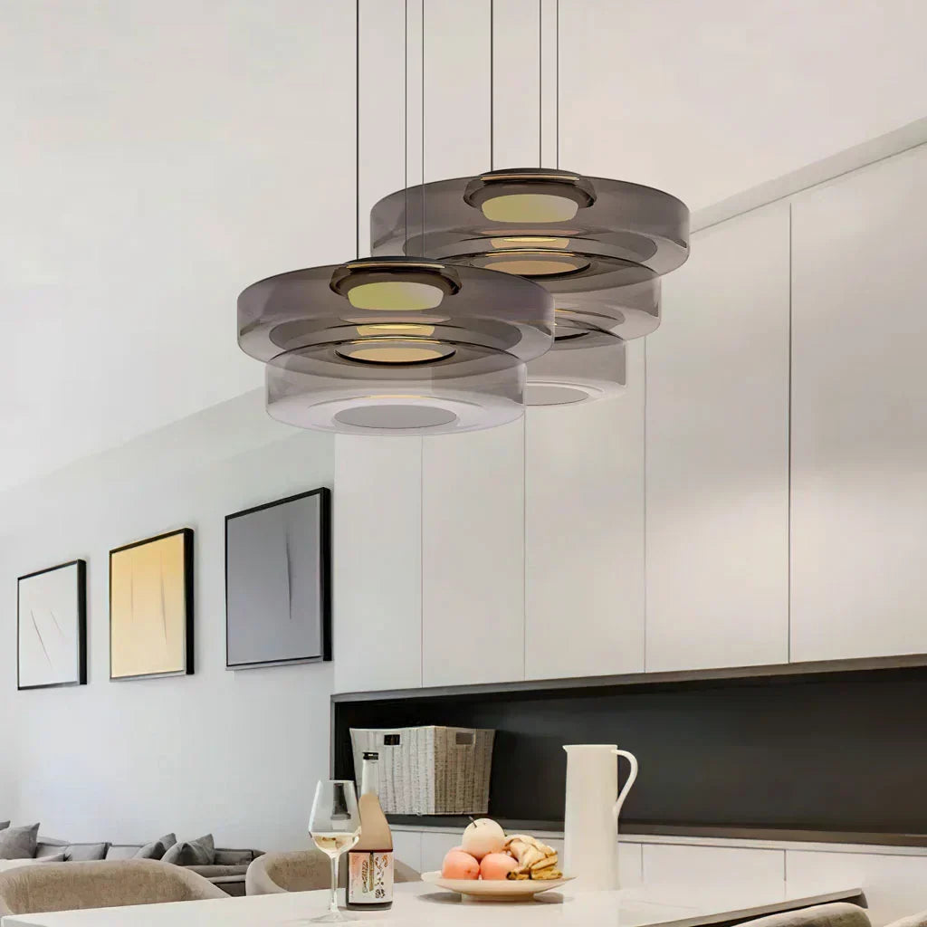 Jonas Nordic Glass Pendant Light - Modern 3-Layer Disc Chandelier