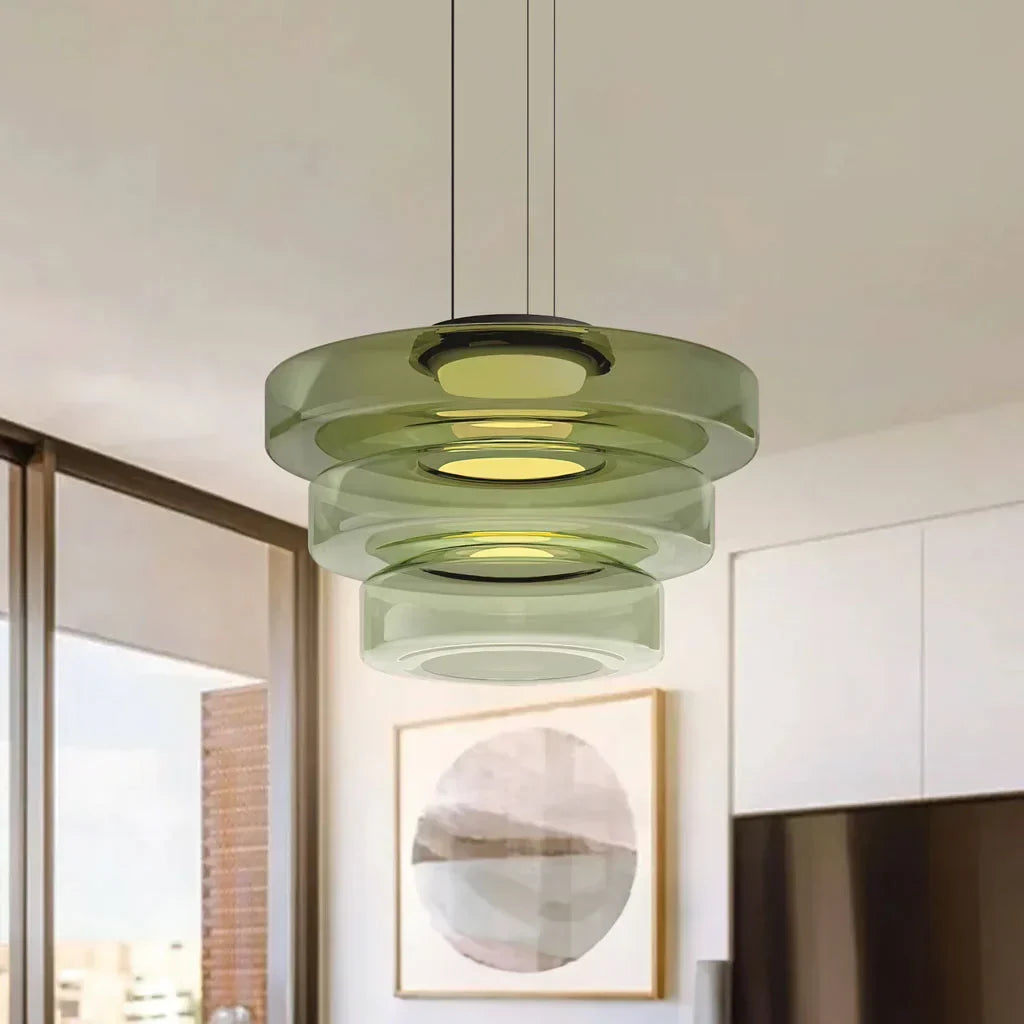 Jonas Nordic Glass Pendant Light - Modern 3-Layer Disc Chandelier