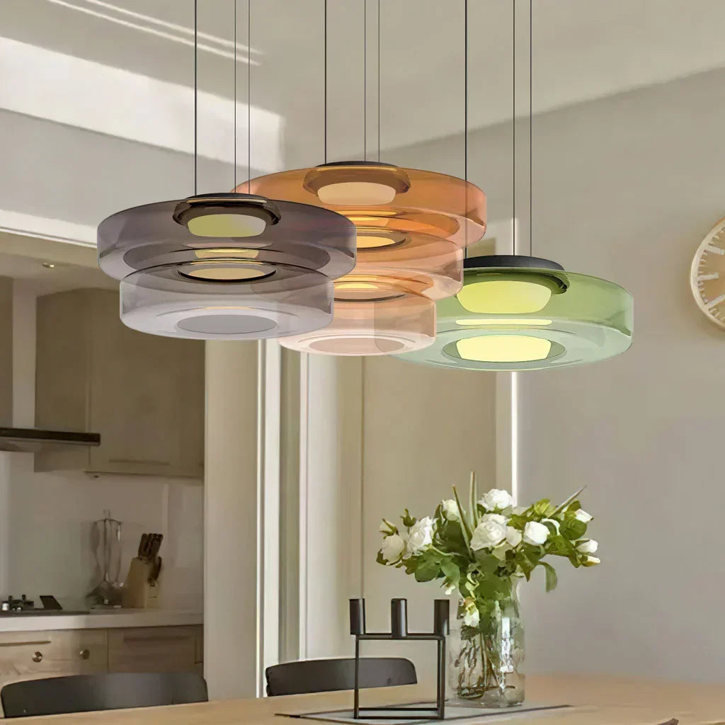 Jonas Nordic Glass Pendant Light - Modern 3-Layer Disc Chandelier