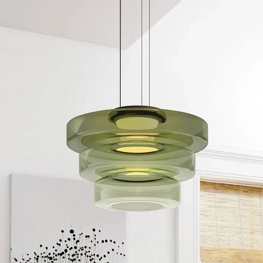 Jonas Nordic Glass Pendant Light - Modern 3-Layer Disc Chandelier