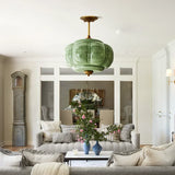Liora Vintage Pumpkin Glass Pendant Light - Retro Brass Ceiling Fixture