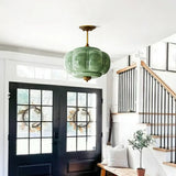 Liora Vintage Pumpkin Glass Pendant Light - Retro Brass Ceiling Fixture