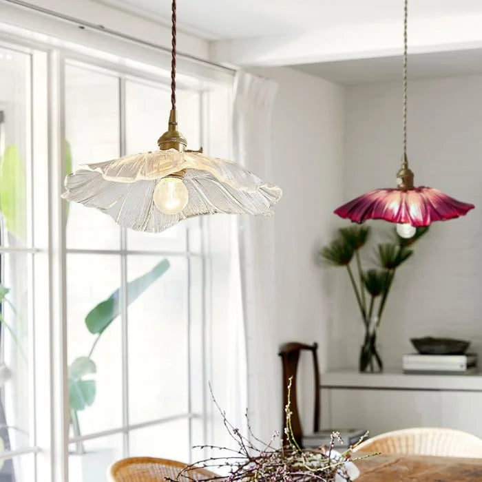 Dennehy Lotus Retro Glass Pendant Light - Vintage Mid-Century Floral Lamp