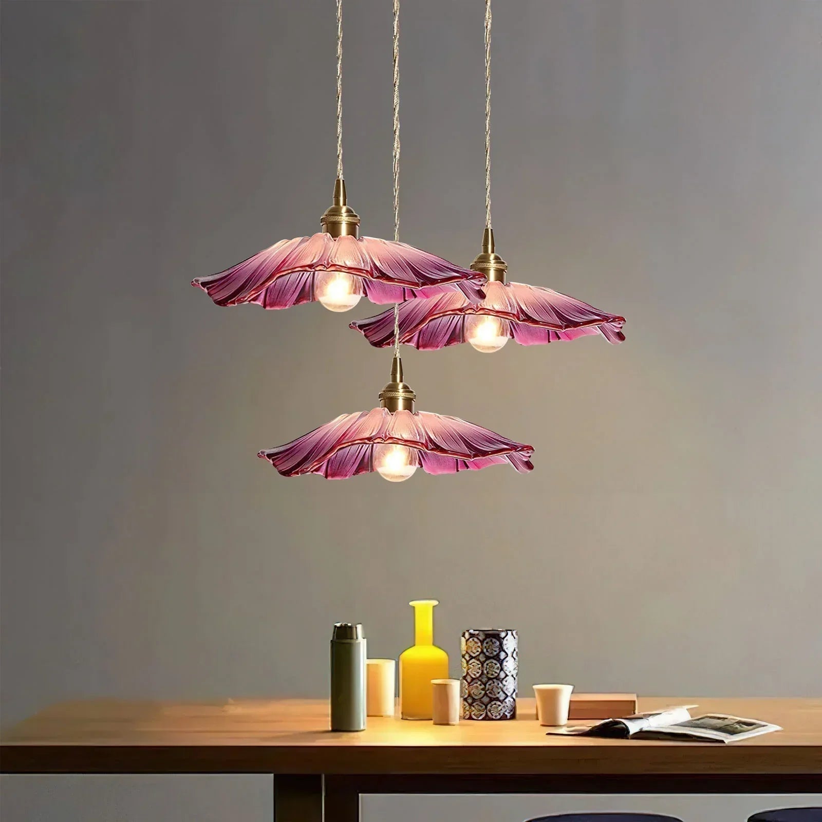 Dennehy Lotus Retro Glass Pendant Light - Vintage Mid-Century Floral Lamp