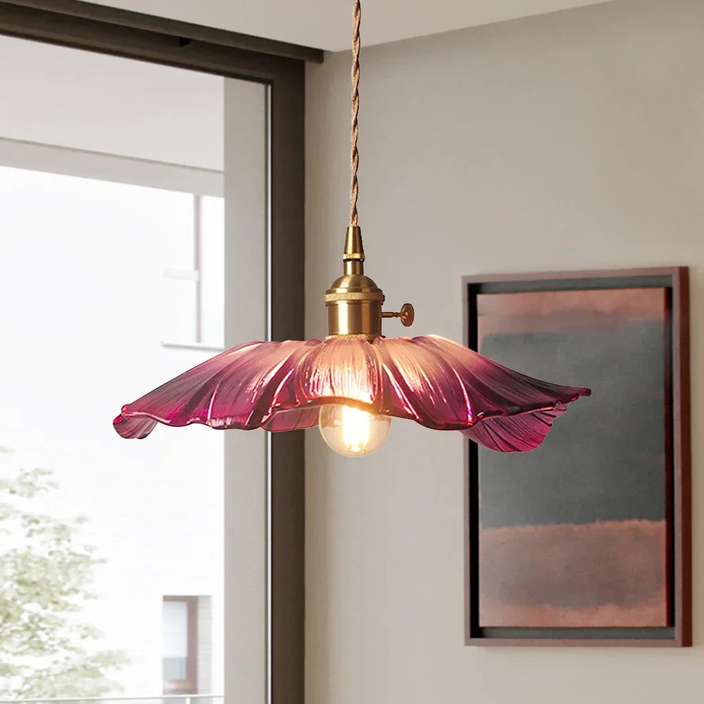 Dennehy Lotus Retro Glass Pendant Light - Vintage Mid-Century Floral Lamp