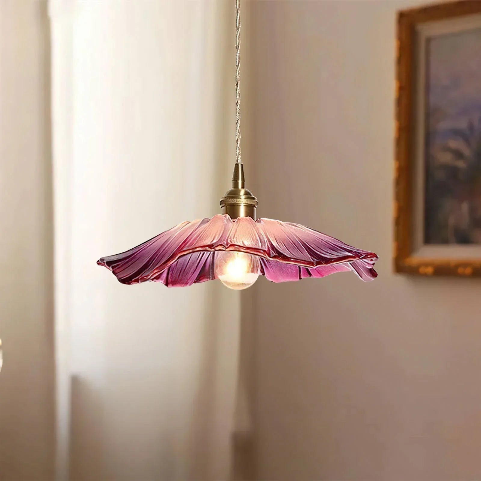 Dennehy Lotus Retro Glass Pendant Light - Vintage Mid-Century Floral Lamp