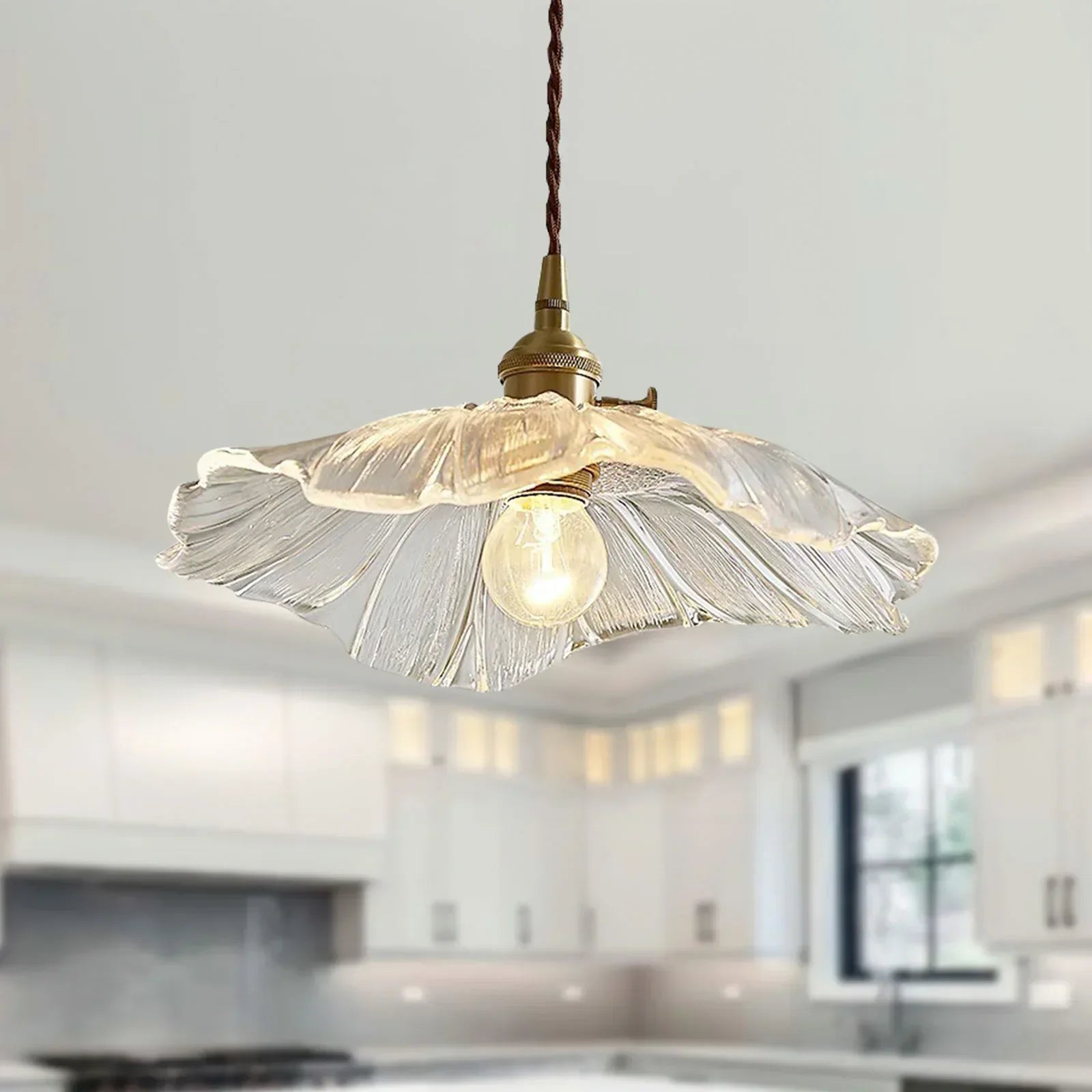 Dennehy Lotus Retro Glass Pendant Light - Vintage Mid-Century Floral Lamp
