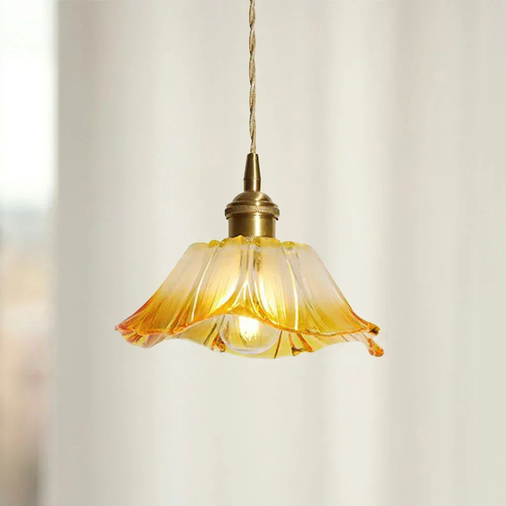 Dennehy Lotus Retro Glass Pendant Light - Vintage Mid-Century Floral Lamp